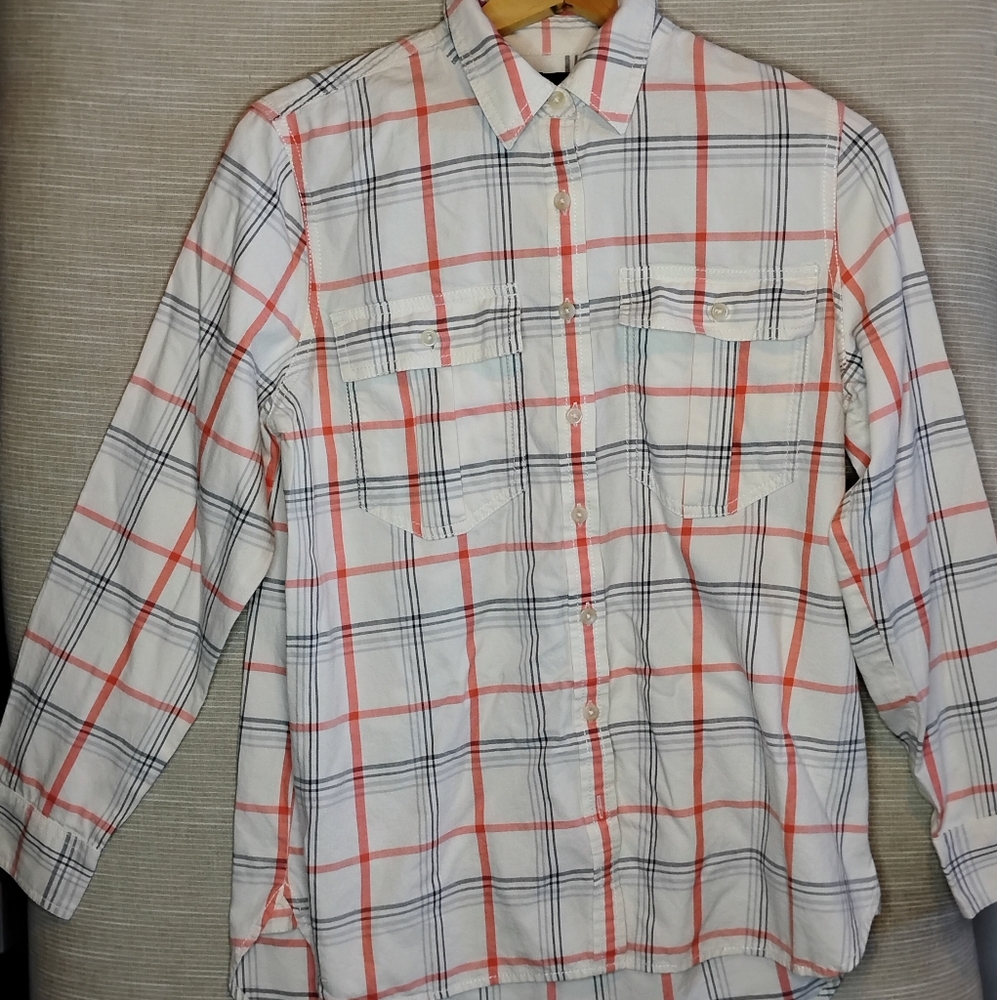 Banana Republic White and Orange Plaid Button Down Shirt